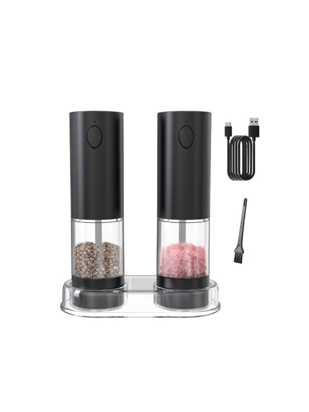 Electric Salt And Pepper Grinder Set, Rechargeable LED Light Refillable, 95ml